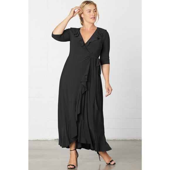 Kiyonna Dress Maritime Style 1X Maxi True Ruffles Neck Hemline Party Slimming - Picture 6 of 7